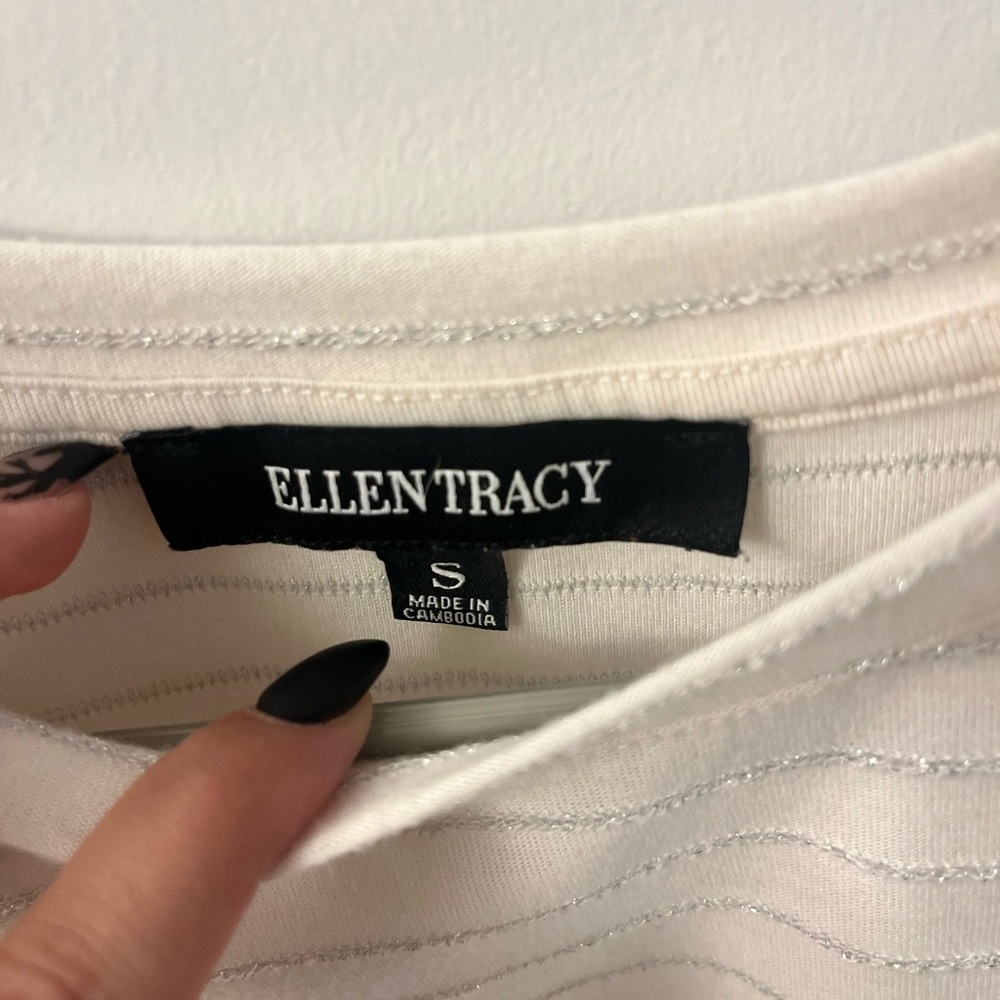 Ellen Tracy Cream Top with Subtle Stripes